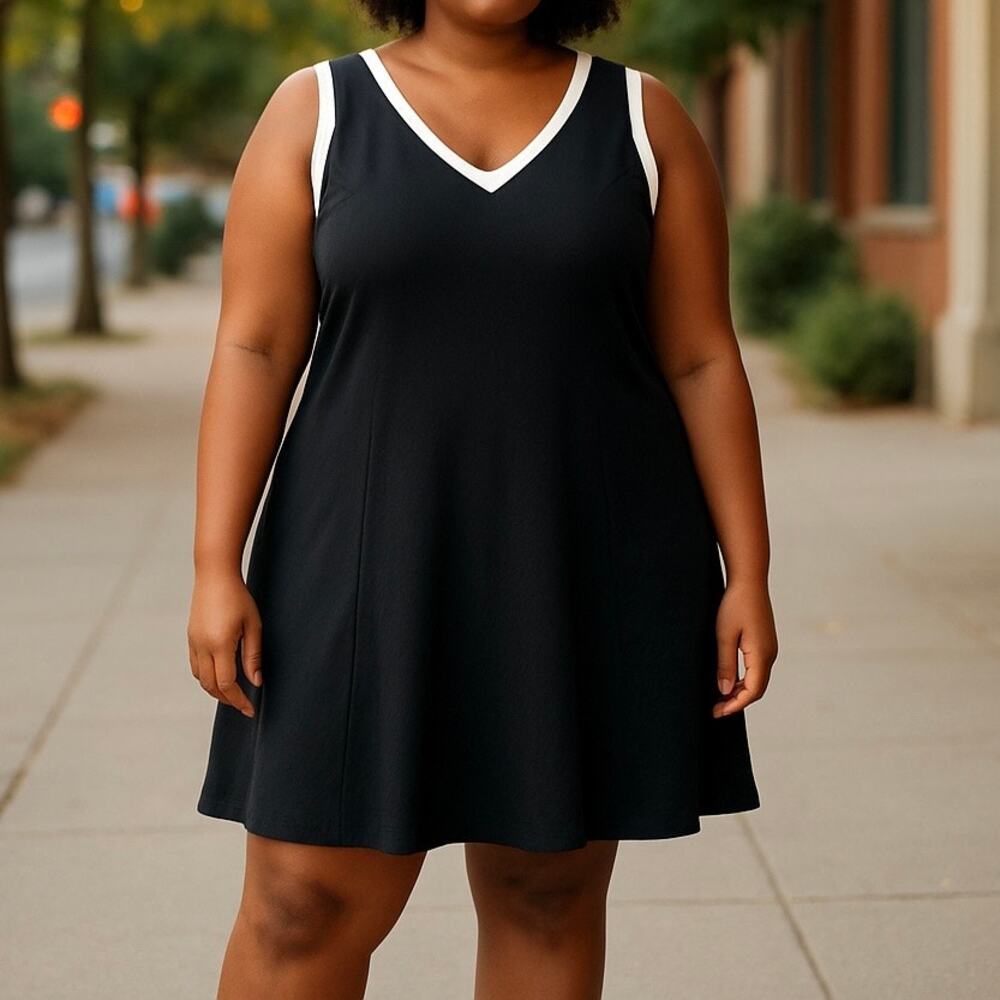 Spiegal Women's Contrast Trim Linen Blend Dress Size 16 Black White